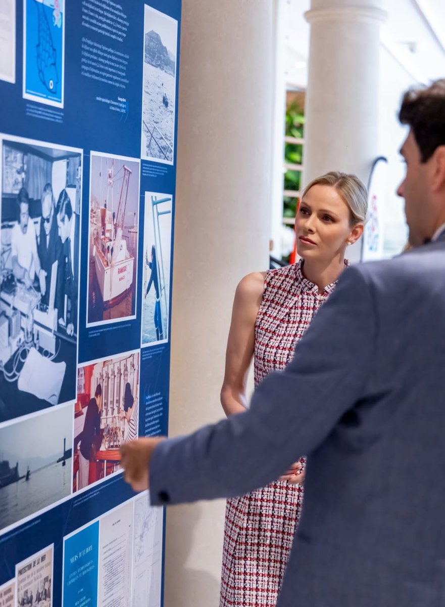 Prince Albert and Princess Charlene toured an exhibition celebrating five decades of environmental cooperation to protect the Mediterranean Sea.