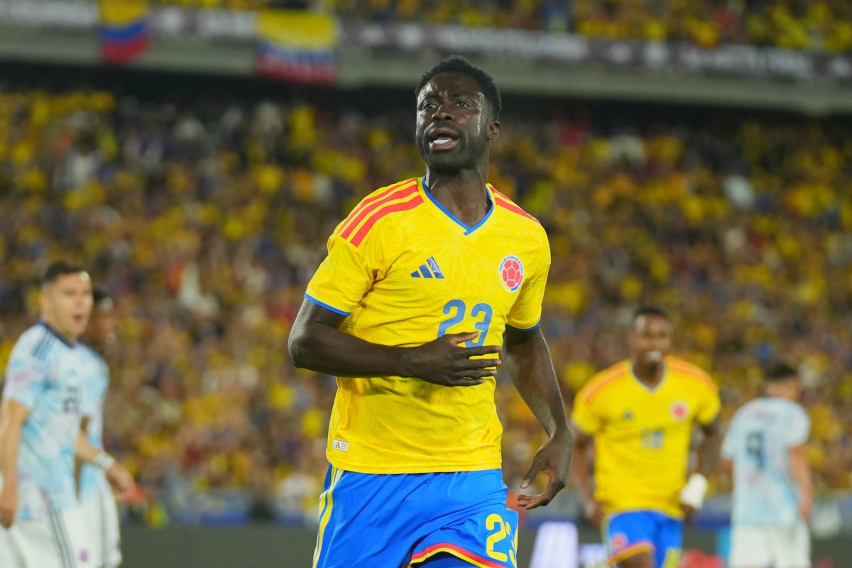 BOGOTA, COLOMBIA – JUNE 1: Davinson Sanchez of Colombia celebrates scoring the team's first goal during the international friendly match between Colombia and Costa Rica at El Campin Stadium on June 1, 2026 in Bogota, Colombia. (Photo by Leonardo Castañeda/Getty Images)