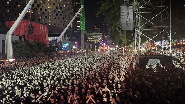 Crowded concert venue. 