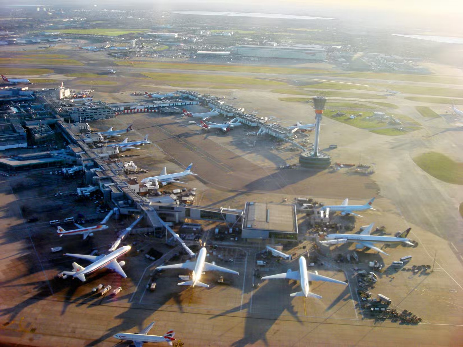 Aerial view of Heathrow Airport in London.