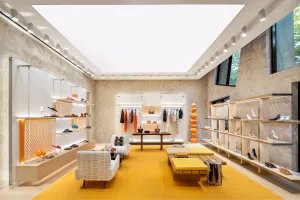 View of the shoe department of the temporary Louis Vuitton women's boutique.