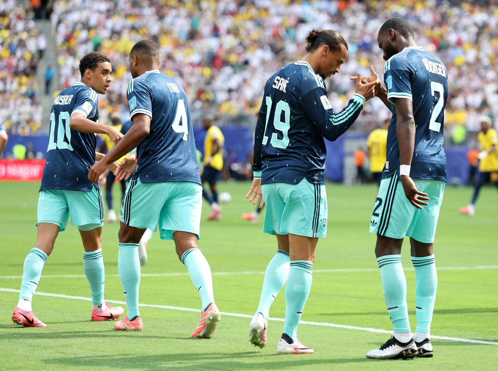Leroy Sane celebrates his goal against Ecuador on Thursday