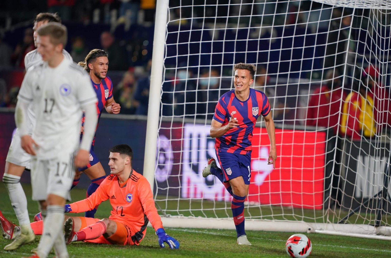 Cole Bassett will score for the USA against Bosnia and Heregovina in December 2021.