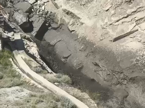 Flash flooding occurred due to melting snow in Jahalm in Himachal Pradesh.
