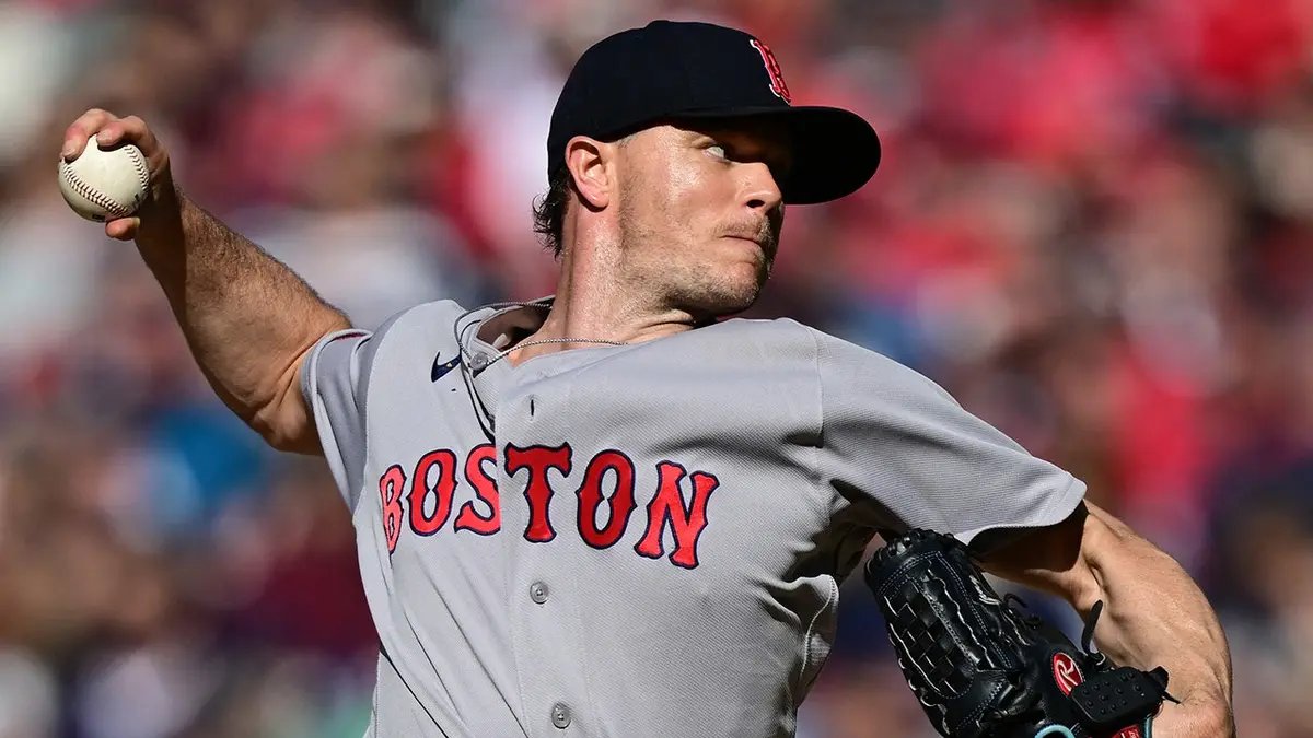 Boston Red Sox starting pitcher Sonny Gray throws a pitch at Progressive Field.
