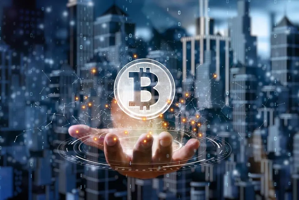 1 Bitcoin Chart They Don't Want You To See 11 Businessman holding bitcoin as part of a business network, connection to cryptocurrency blockchain, technology and financial investment concept.