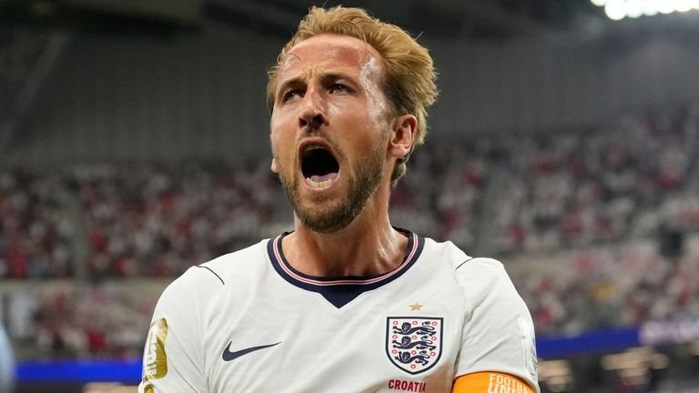England player Harry Kane celebrates his goal against Croatia.