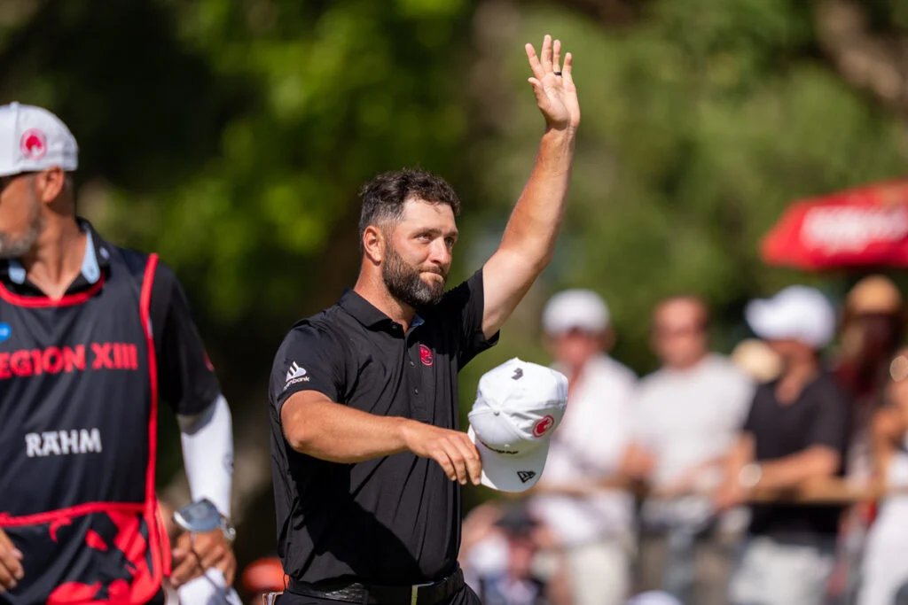 Jon Rahm on the 18th green during the final round of LIV Golf Andalucia at Real Club Valderrama | Source: Pedro Salado/LIV Golf.