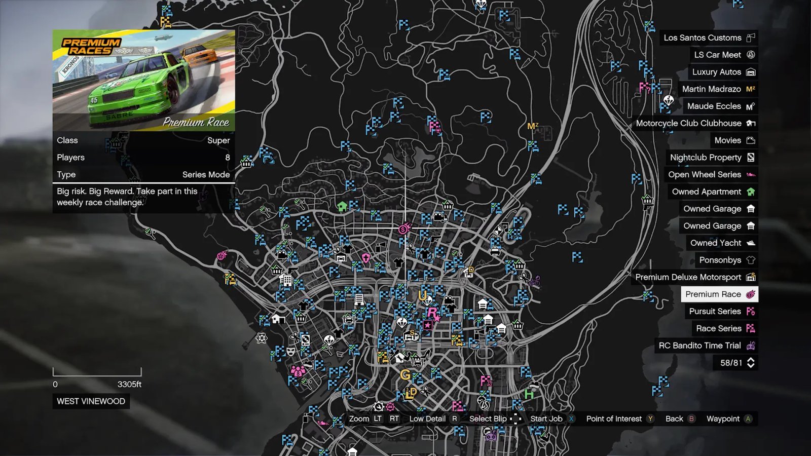 GTA Online Event Week: Independence Day Special (July 2-8) 34 GTA V map showing the location of the premium race.