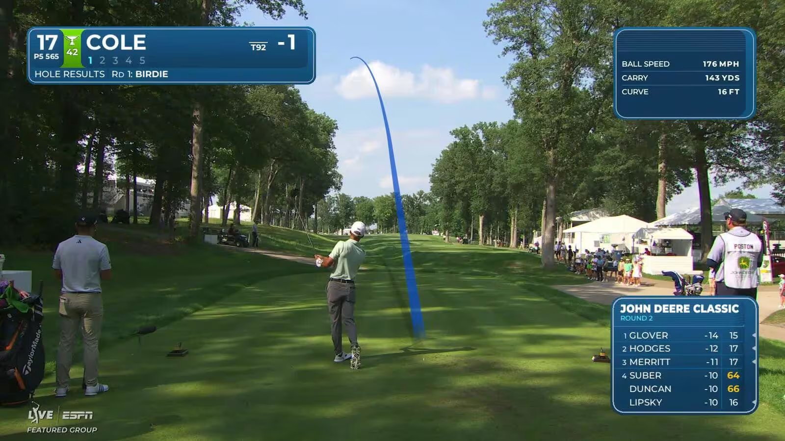 Eric Cole makes a 28-foot eagle putt on No. 17 at John Deere