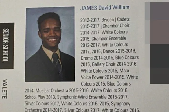 David James' entry in the 2017 Knox Grammar yearbook.