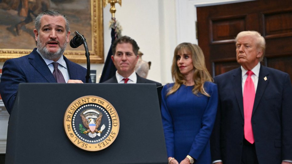 U.S. Senator Ted Cruz, Republican of Texas, speaks during an announcement with U.S. President Donald Trump following a $6.25 billion donation from Michael Dell 