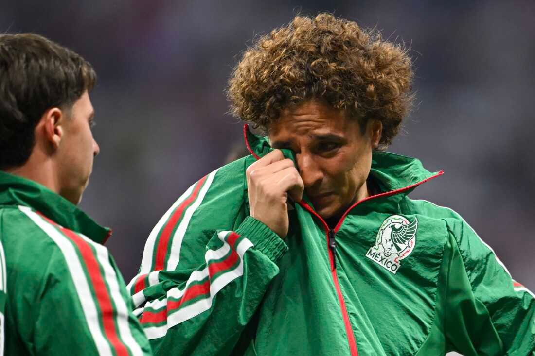 Mexico's number 13 goalkeeper Guillermo Ochoa reacts after losing the 2026 World Cup round of 16 soccer match between Mexico and England at Mexico City Stadium in Mexico City on July 5, 2026. 