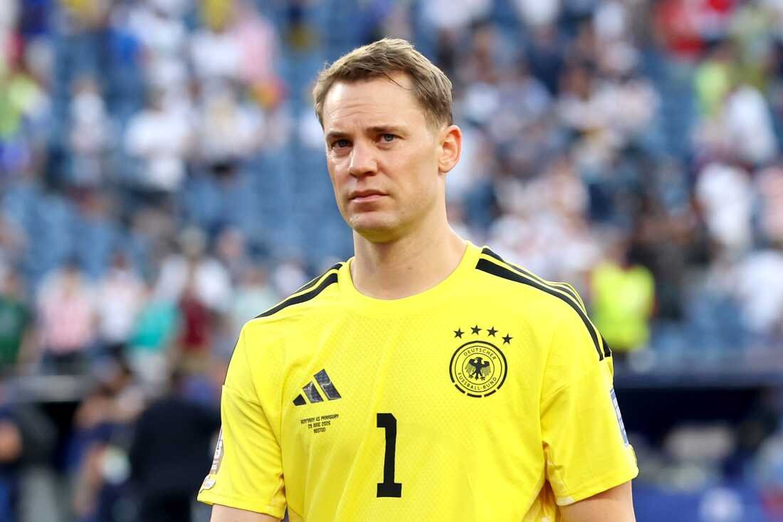 Manuel Neuer #1 of Germany leaves the field after losing in a penalty shootout during the 2026 FIFA World Cup Round of 16 match between Germany and Paraguay at Boston Stadium on June 29, 2026 in Foxboro, Massachusetts.