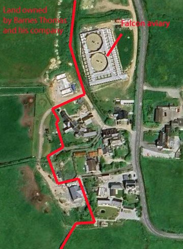 An aerial photograph showing the scene of a dispute between Barnes Thomas and falcon brothers Scott and Martin Nicholas.