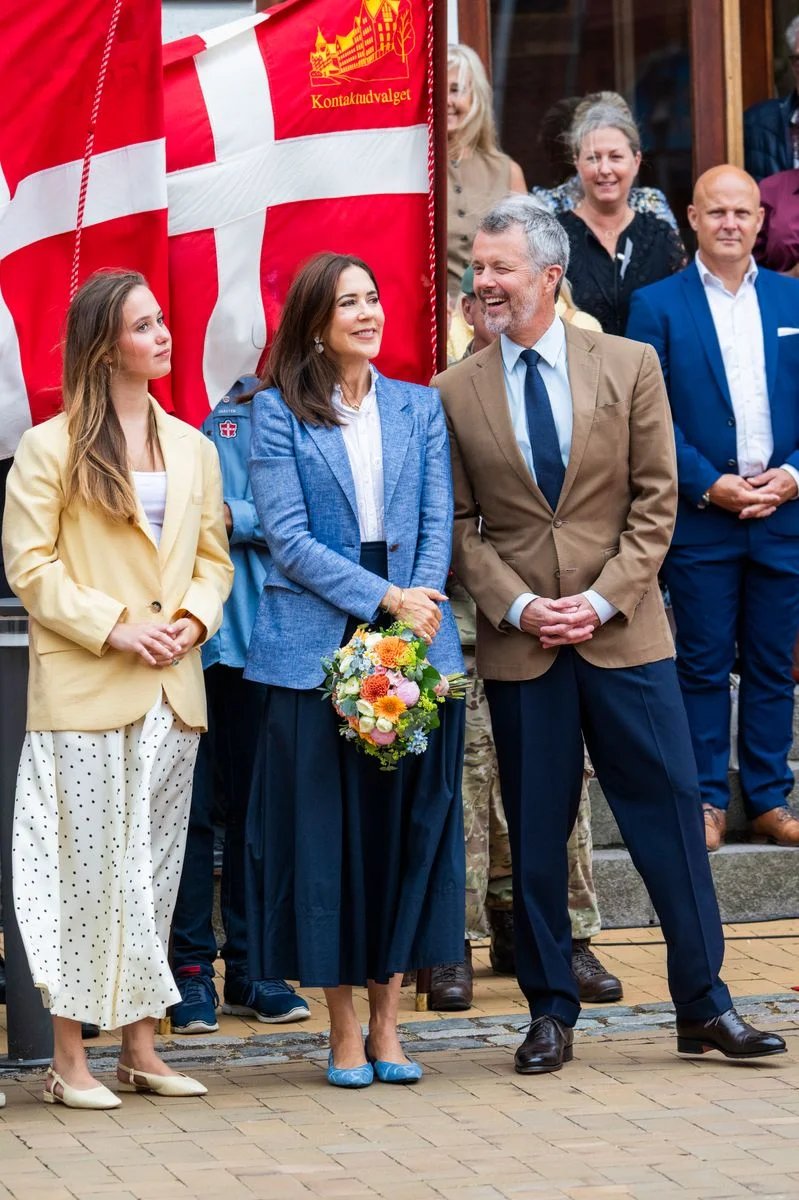 Queen Mary and Princess Josephine showed off their coordinated style as the royal family began their annual stay at Grosten Palace.