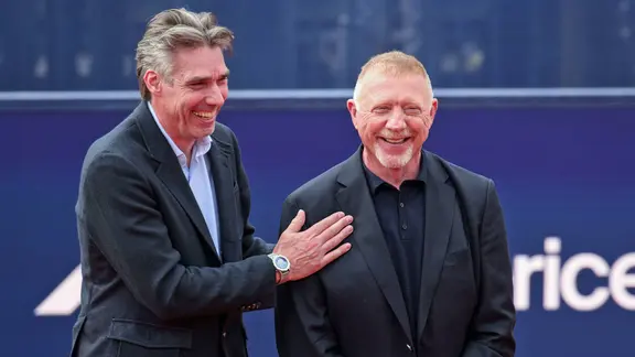 Professional tennis player Michael Stich (left) with Boris Becker