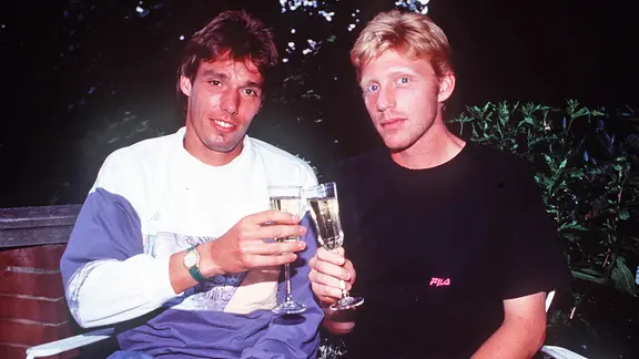 Professional tennis player Michael Stich (left) with Boris Becker