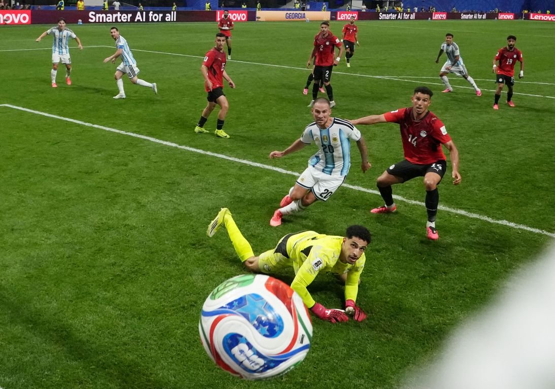 Messi watches his goal fly into the Egyptian goal, and at the end of the match the score is level.