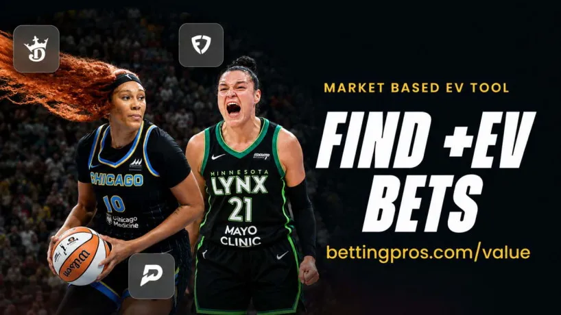 Find the best +EV bets on the WNBA using the BettingPros Market EV (Expected Value) tool.