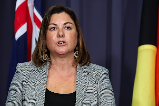 Emergency Management Minister Christy McBain at a press conference on the AusAlert test.