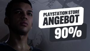 70 percent off in store: Narrative crime drama at a bargain price - 16 The Quarry character looks tense and sweaty next to the PlayStation Store 90% off offer.