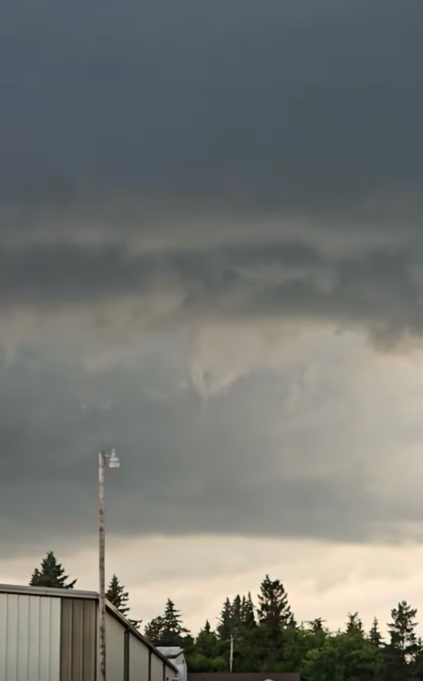 Clouds roll over the village of Chauvin, Alta., after Environment Canada warned of a possible tornado in the area on July 8, 2026.