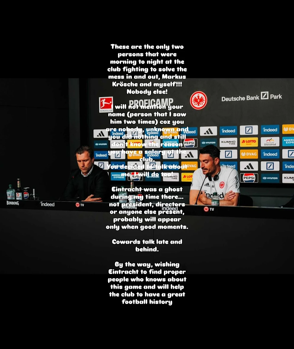 Eintracht Frankfurt: Riera's brutal attack on the club boss | sport 14 Riera's sinister Instagram story