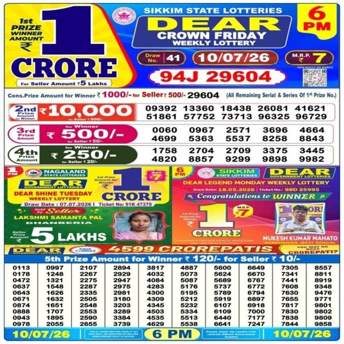 Nagaland Dear Lottery Result Today 10.7.2026 13:00 18:00 20:00 | Lottery Sambad LIVE on Friday; Full list of winners 16 1783698617 405 Nagaland Dear Lottery Result Today 1072026 1300 1800 2000
