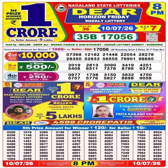 Nagaland Dear Lottery Result Today 10.7.2026 13:00 18:00 20:00 | Lottery Sambad LIVE on Friday; Full list of winners 17 1783698617 761 Nagaland Dear Lottery Result Today 1072026 1300 1800 2000