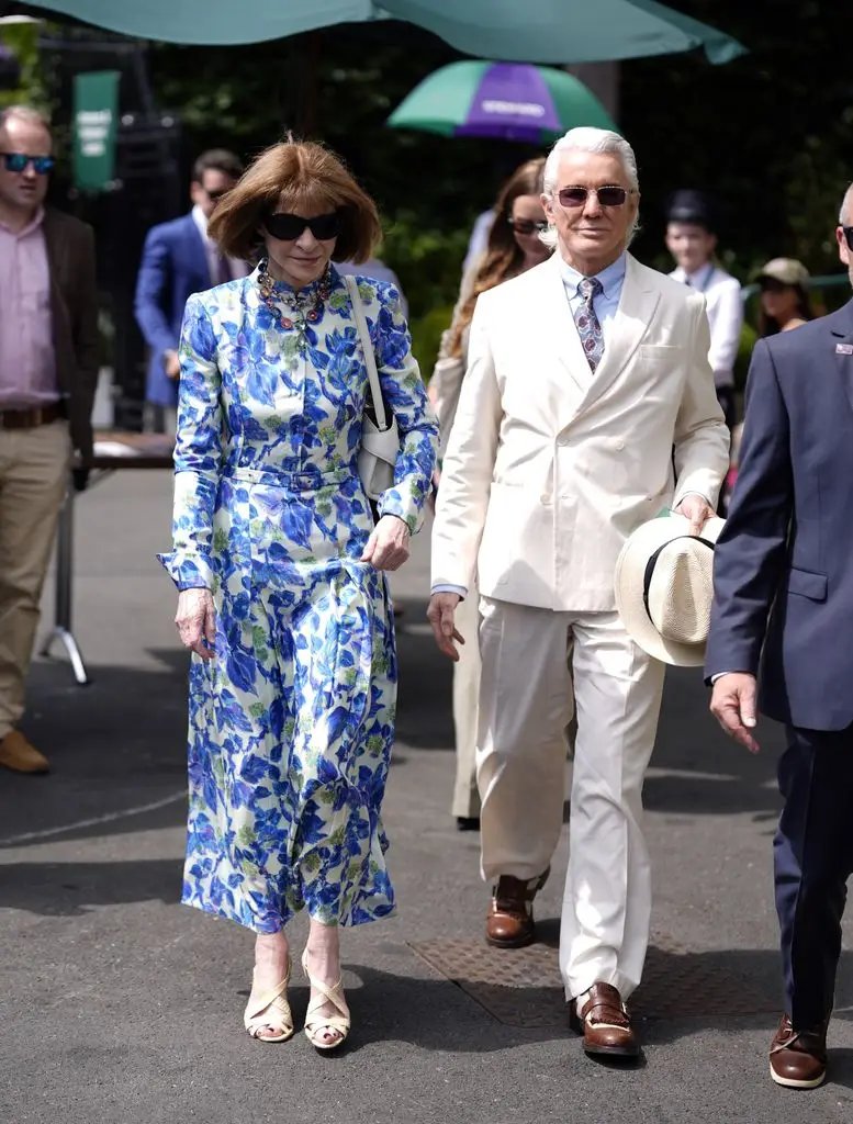 Dame Anna Wintour and Baz Luhrmann on the twelfth day of the 2026 Wimbledon Championships at the All England Lawn Tennis and Croquet Club in London. Photo date: Friday, July 10th.