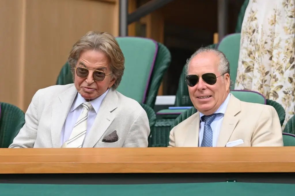 Richard Caring and David Linley during the twelfth day of the Wimbledon 2026 tennis championships. 