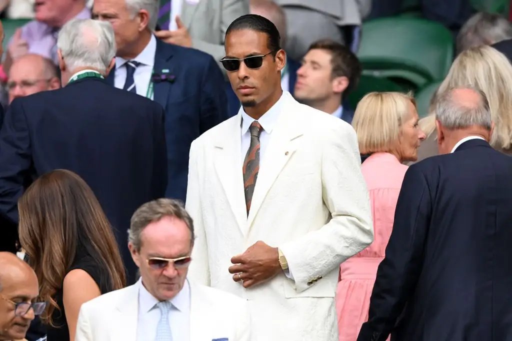 Virgil van Dijk during the twelfth day of the 2026 Wimbledon Tennis Championships at the All England Lawn Tennis and Croquet Club on July 10, 2026 in London, England. (Photo by Karwai Tan/WireImage)
