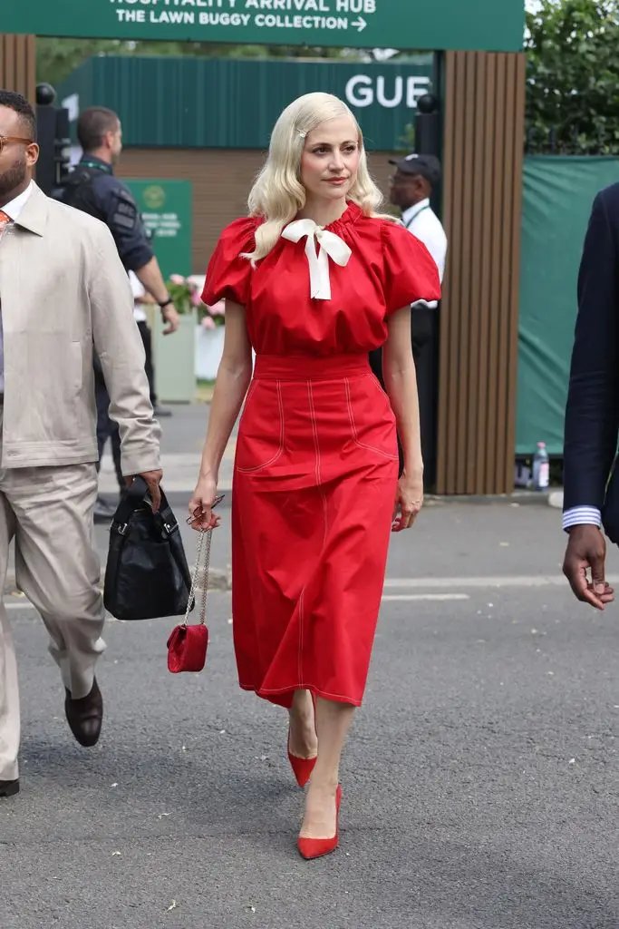 Pixie Lott attends the twelfth day of the 2026 Wimbledon Tennis Championships at the All England Lawn Tennis and Croquet Club on July 10, 2026 in London, England. (Photo by Neil Mockford/GC Images)
