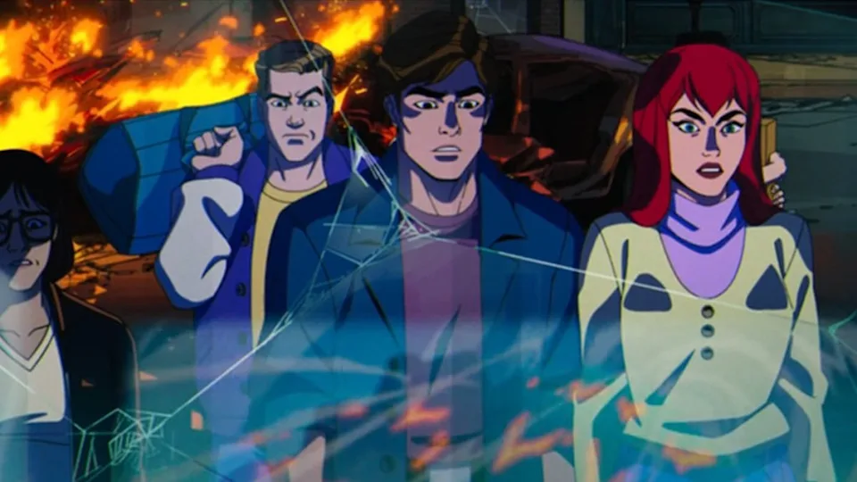 Peter Parker, Mary Jane Watson and Flash Thompson in the finale of the first season of X-Men '97