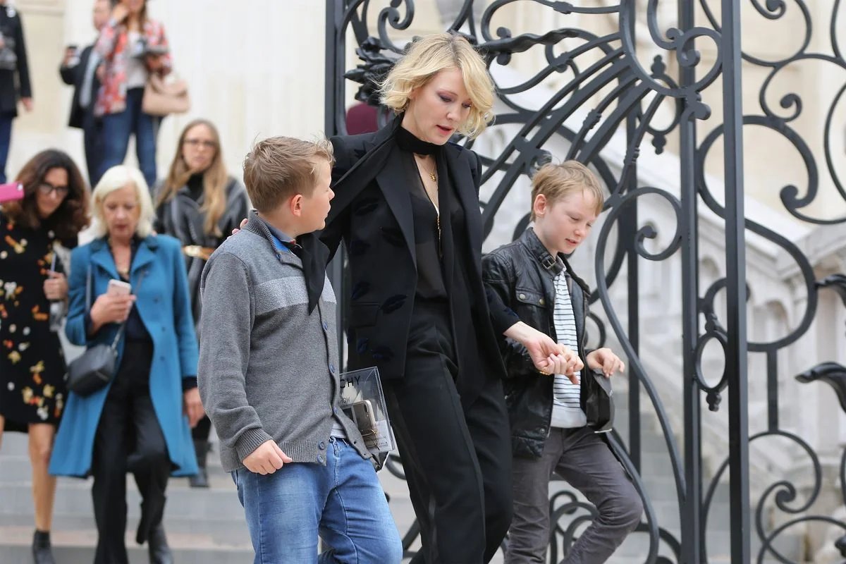 Cate Blanchett used to take her children to the designer's show. Here she attended the Givenchy show in 2018 with her two children.