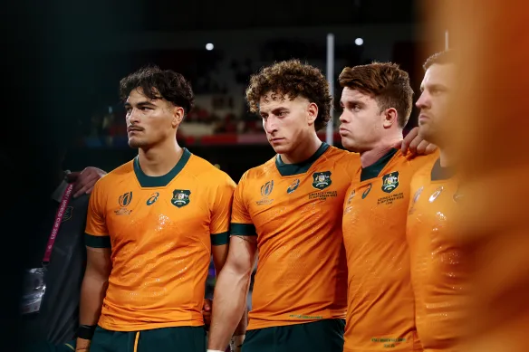 A frustrated Mark Navaganitawase after Australia's 40-6 defeat to Wales at the 2023 Rugby World Cup. 