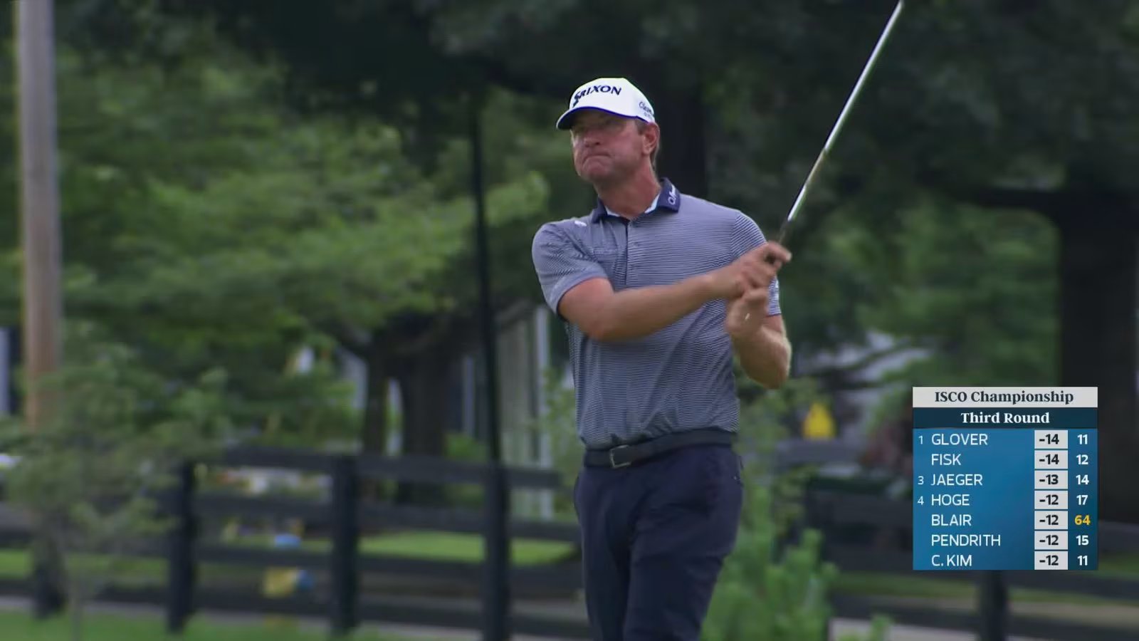Lucas Glover maintains one-stroke lead at ISCO Championship after round three 13 Lucas Glover rises and falls from 100 yards for birdie No. 12 at the ISCO Championship