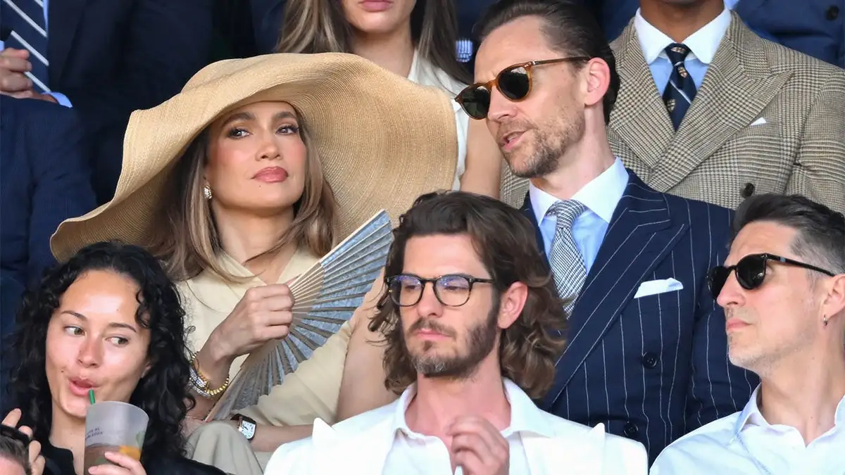 Jennifer Lopez's wide-brimmed hat at Wimbledon sparks backlash on social media 16 Jennifer Lopez and Tom Hiddleston at Wimbledon in London.