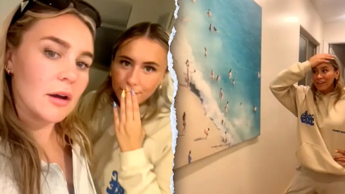 An old photograph of them is displayed on a family's claims wall in a rental home in San Diego. 14 Split image of Audrey and AirBnB photo