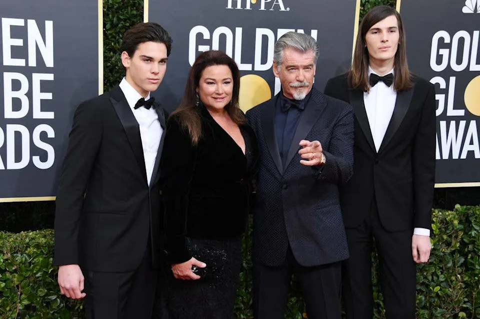 Dylan Brosnan, Keely Shaye Smith, Pierce Brosnan and Paris Brosnan attend the 77th Annual Golden Globe Awards at the Beverly Hilton Hotel on January 5, 2020 in Beverly Hills, California
