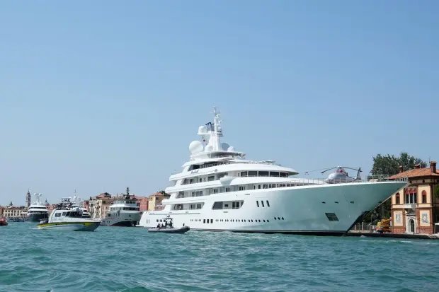 US Ambassador Tilman Fertitta's Boardwall superyacht is moored as part of...