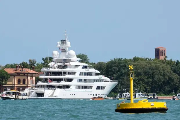 US Ambassador Tilman Fertitta's Boardwall superyacht is moored as part of...