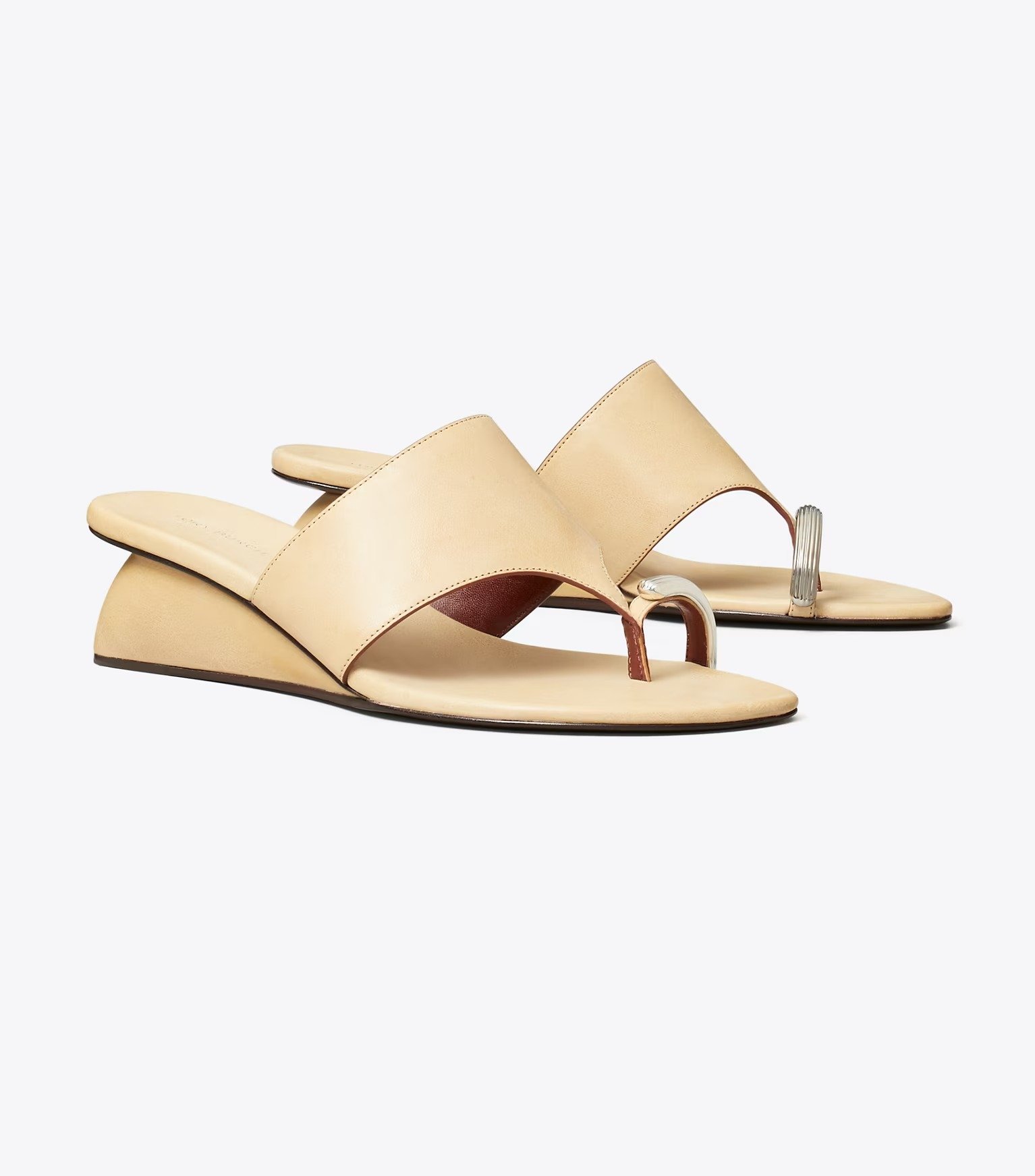 Wedge sandals with piercings, beige, size 9
