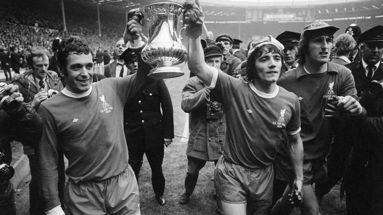 Liverpool players Ian Callaghan, Kevin Keegan and Ray Clemence take part in the FA Cup parade.