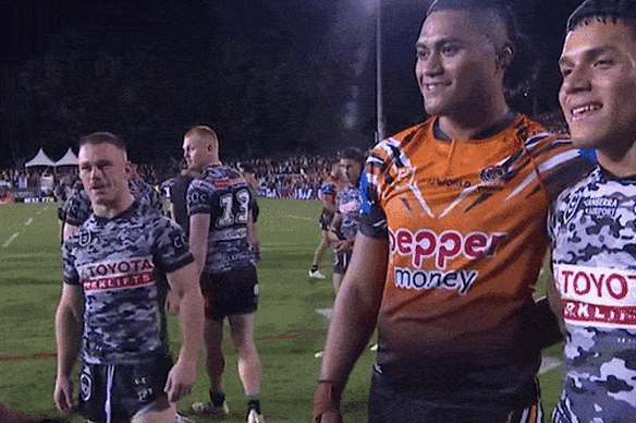 Tom Starling and Suniya Turuwa clashed after full-time the last time Wests Tigers and Canberra played.
