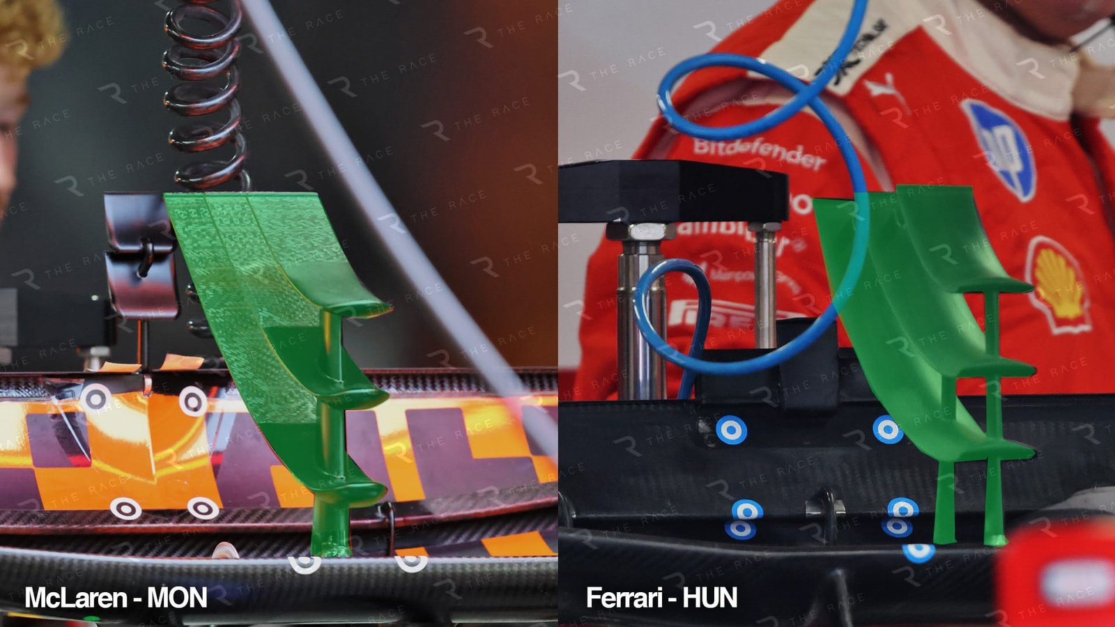 How Ferrari's Macarena wing upgrade borrows from McLaren 14 Comparison of Ferrari and McLaren F1 rear wing