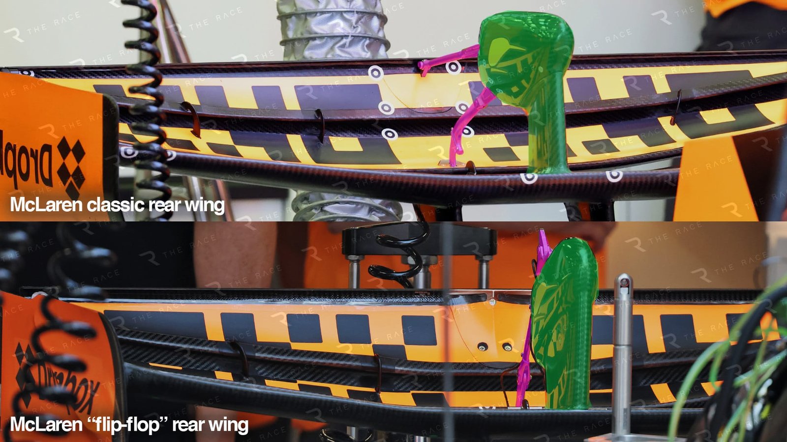 How Ferrari's Macarena wing upgrade borrows from McLaren 15 McLaren F1 rear wing comparison