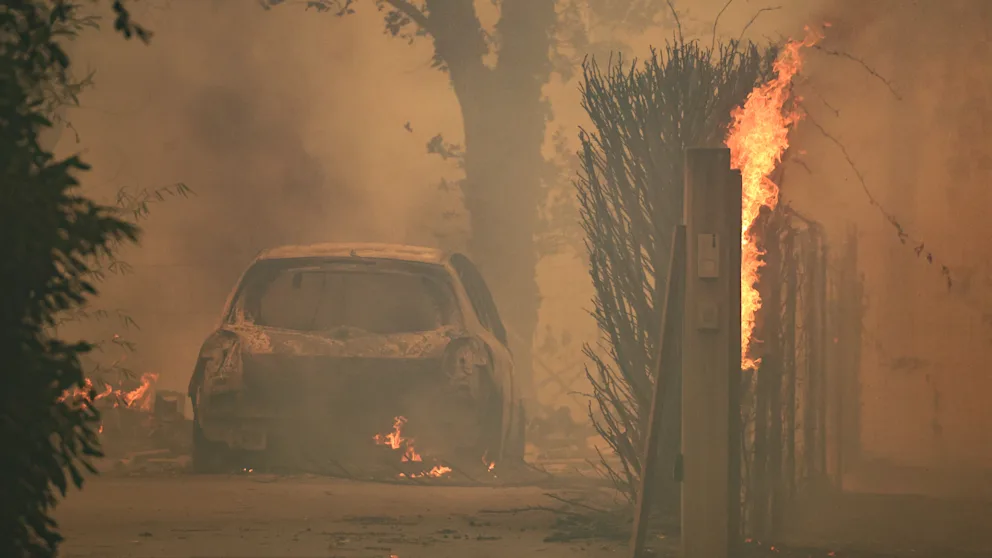 Burnt out car accident in Lege-Cap-Ferret.