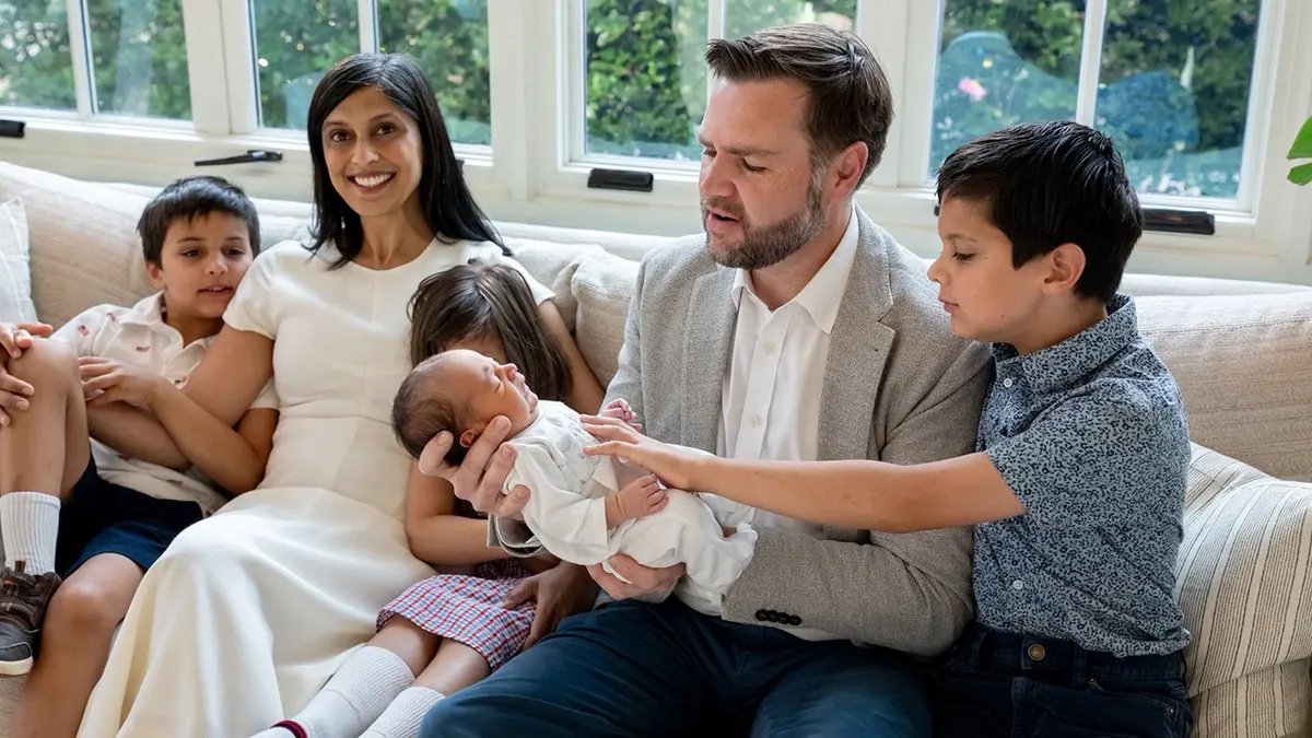 Vice President J.D. Vance and his wife Usha with their children, including newborn boy Alec.